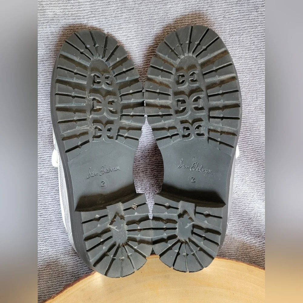 Sam Edelman Kids Sz 2 Teo Platform Metallic Silver Loafers with Gold Chain